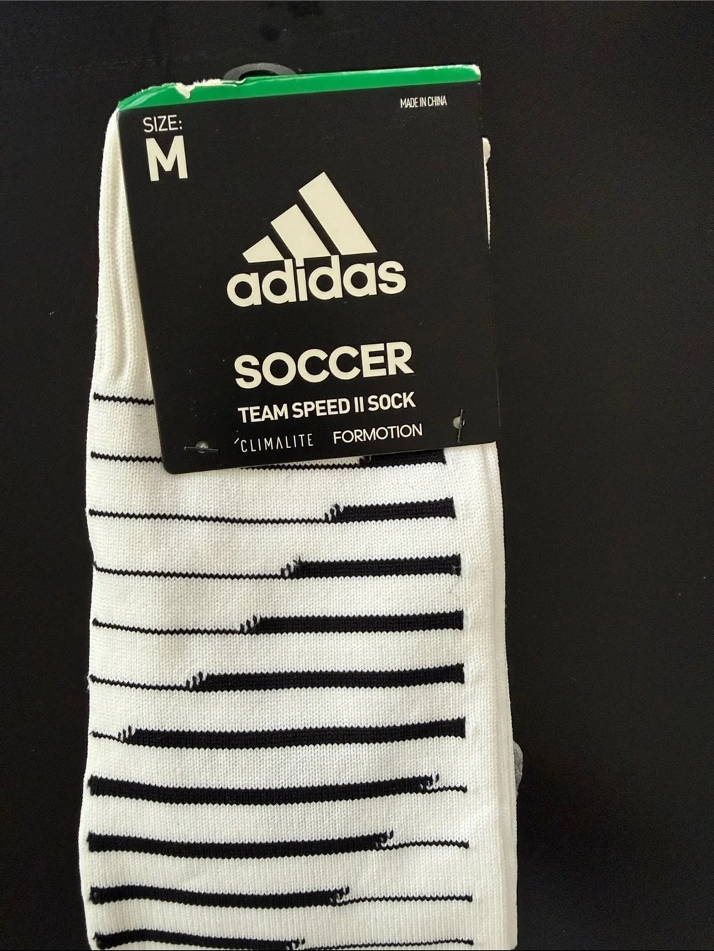 adidas White Soccer Team Speed II Socks with Black Stripes - M